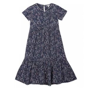Tommy Hilfiger Navy Pink and White Ditsy Floral Kids Tiered Dress | Size 6